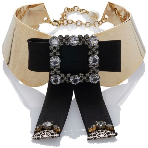New Dolce & Gabbana Gold Collar with Studded Black Bow - Picture 2 of 3